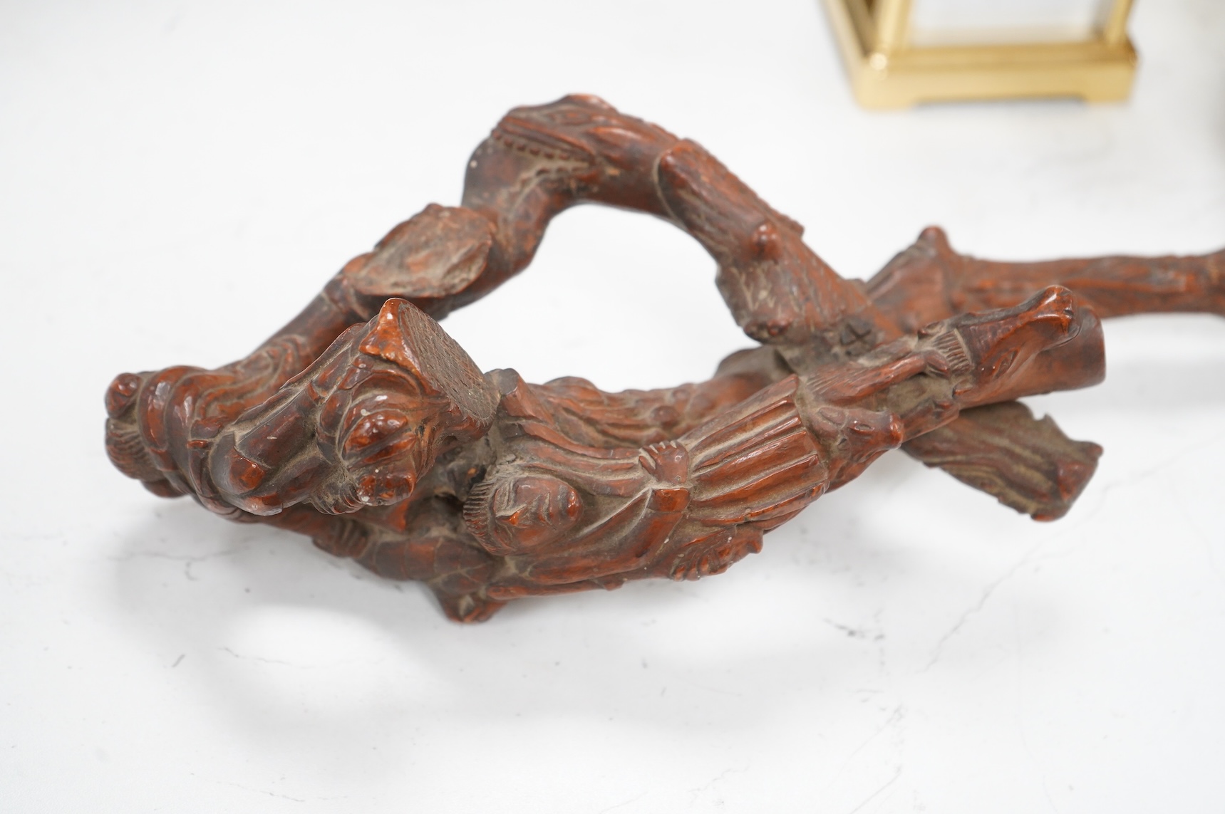 A European carved rootwood walking stick, 93cm in length